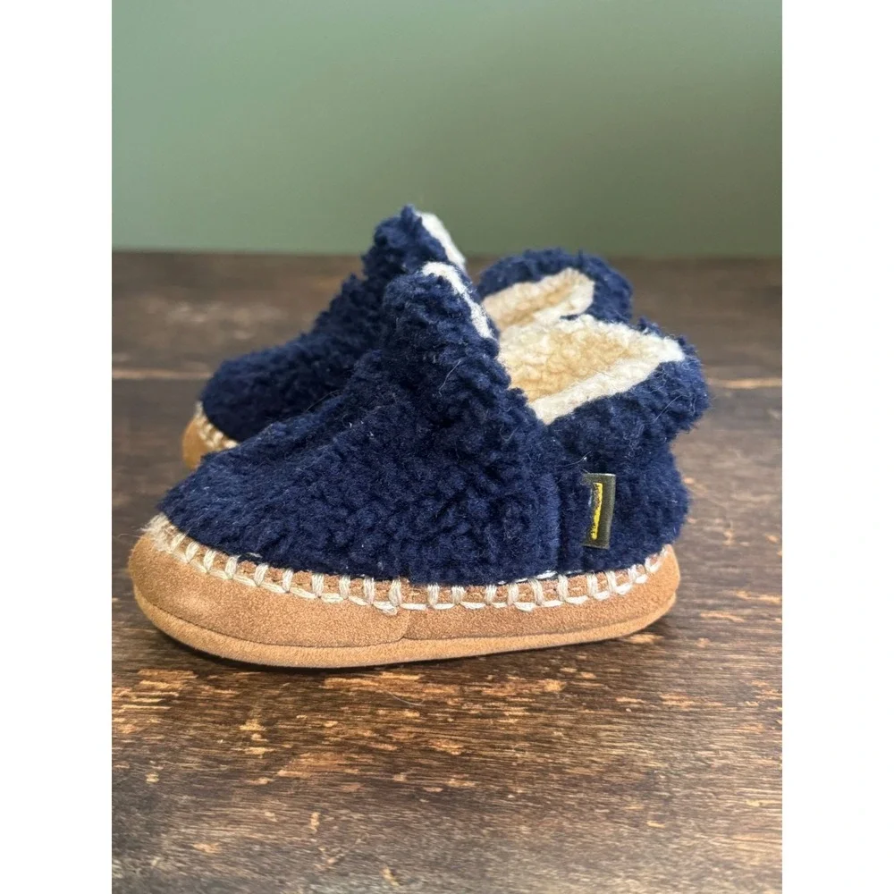 LL Bean Cozy Slipper Booties Toddler Size 3-4 Navy Blue Suede Sole